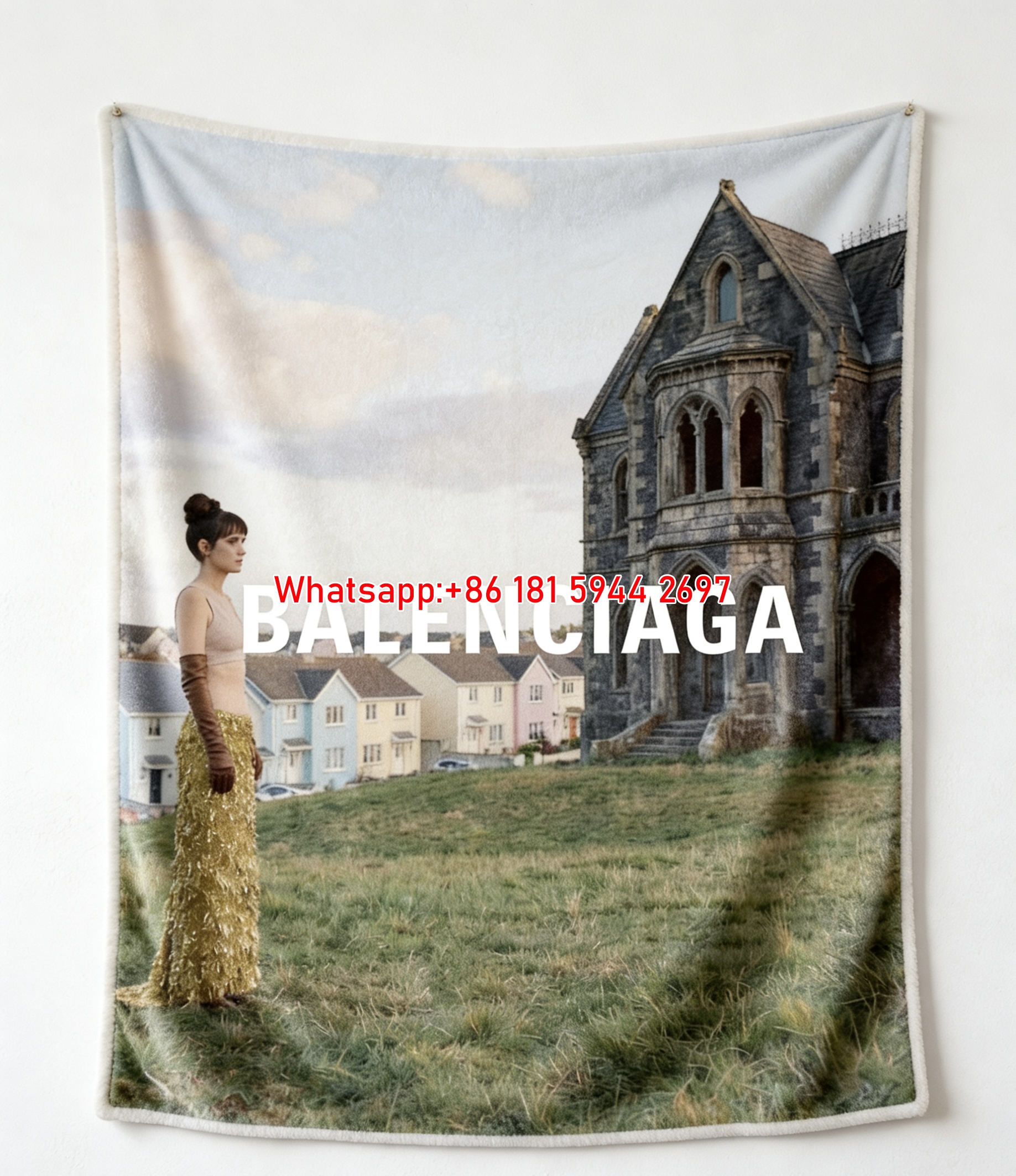 Balenciaga Gold Tassel Skirt Gothic Manor Editorial Flannel Sofa Throw Blanket BA234